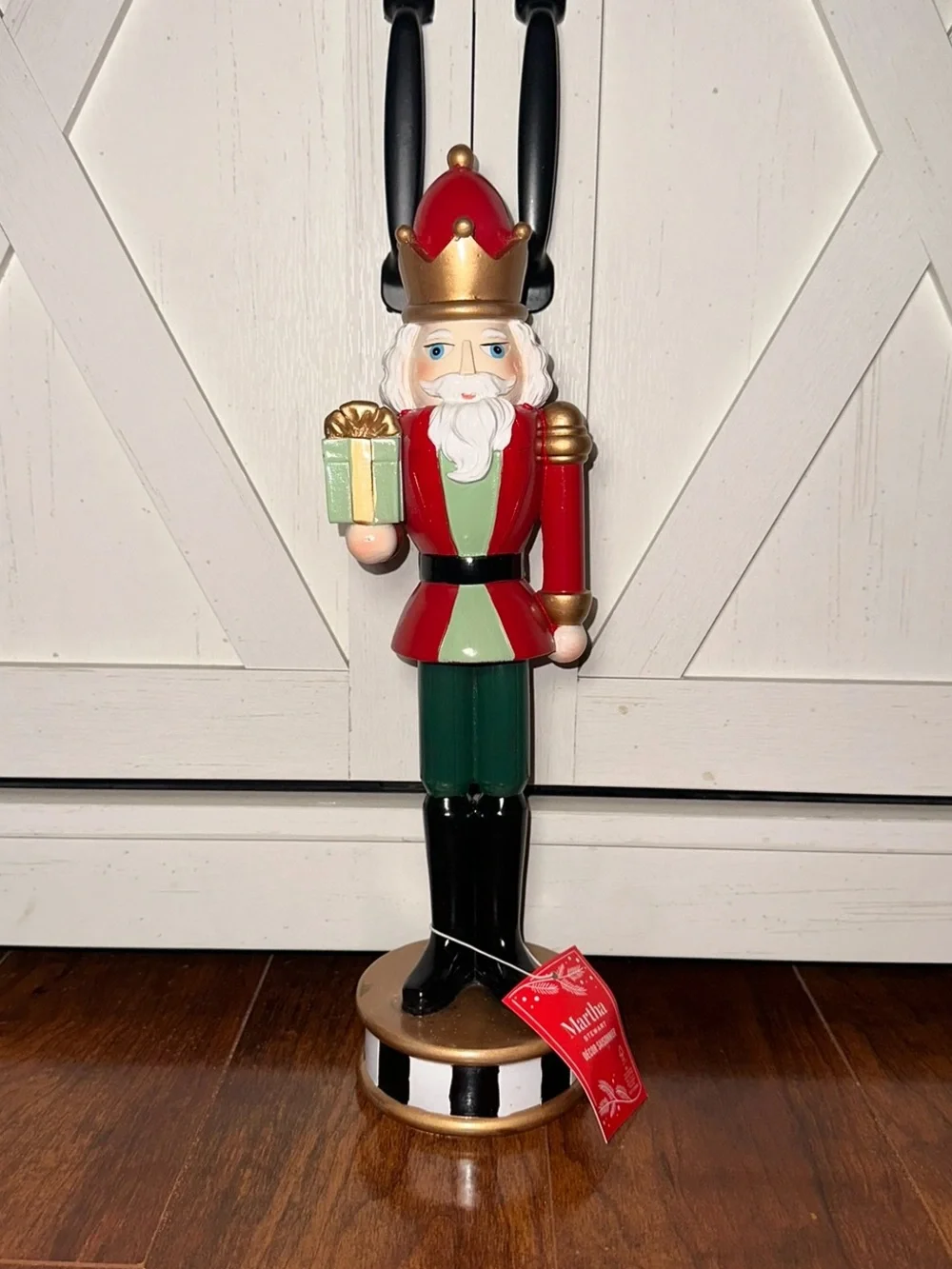 Martha Stewart Red, Green & Gold Nutcracker with Christmas Present Figurine